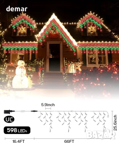 Интелигентни коледни светлини Icicle, промяна на цвета, 20 м, 598 LED, снимка 4 - Декорация за дома - 47982368