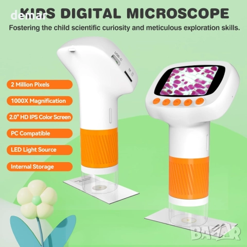 Джобен детски микроскоп, 1000X, 2'' IPS екран, 3+ години, снимка 7 - Образователни игри - 51867124