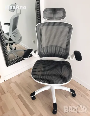 Бял дишащ ергономичен стол: офис, работен кабинет, учебен кът, гейминг, снимка 2 - Столове - 49199561