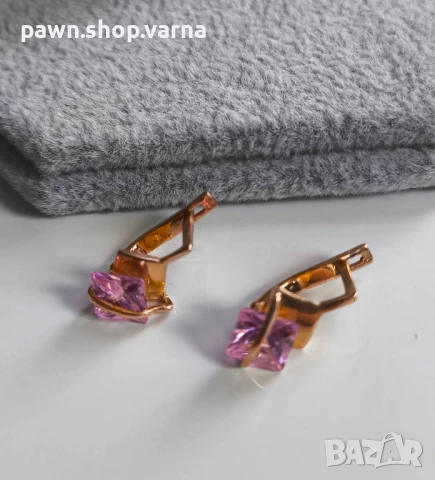 Златни обеци с фианити – 585 проба, снимка 2 - Обеци - 50824019