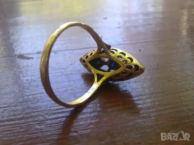 стар златен 18к. пръстен с диаманти и сапфири, снимка 4 - Пръстени - 49241347