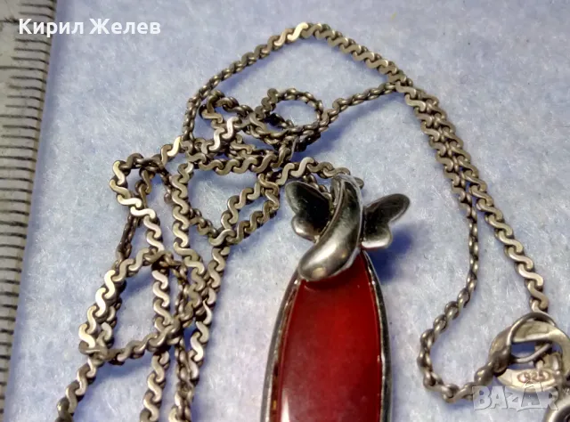 ПРЕЛЕСТНО СРЕБЪРНО КОЛИЕ ВЕРИЖКА със СКЪПОЦЕНЕН СРЕБЪРЕН ПЕНДАНТ СРЕБРО 925 с ШЛИФОВАН КАРНЕОЛ 40602, снимка 8 - Колиета, медальони, синджири - 50342278