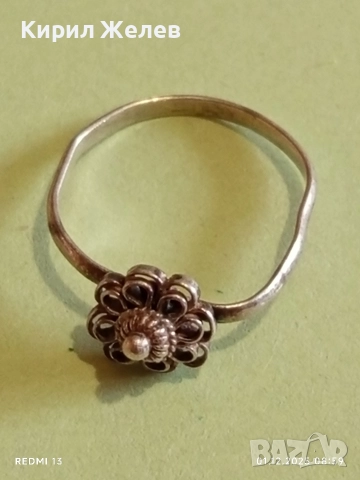 Изящен старинен сребърен пръстен флорален мотив ръчна изработка висока проба сребро 52462, снимка 4 - Пръстени - 52599600