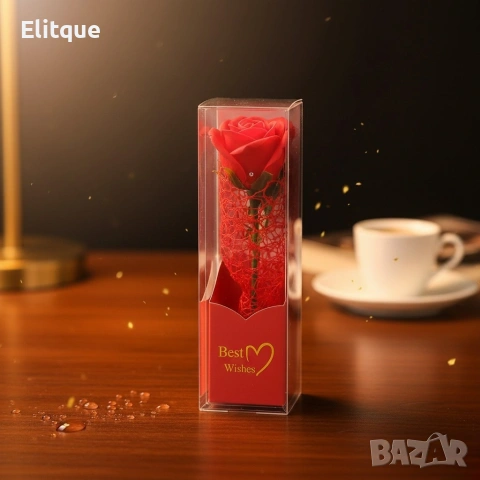 Декоративна единична роза в подаръчна кутия „Best Wishes“, снимка 4 - Декорация за дома - 53046593