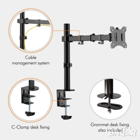 Стойка за монитор за бюро Heavy Duty Monitor Mount with Desk Clamp VONHAUS (UK), снимка 3 - Други - 53638943