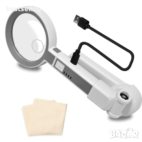 Професионална увеличителна ръчна и настолна лупа с LED осветление 4X акумулаторна USB за четене, снимка 8 - Други инструменти - 53090631