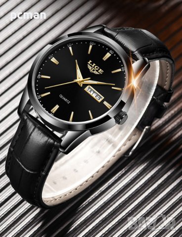 Lige Black Gold 8970 Луксозен мъжки кварцов часовник с кожена каишка, снимка 1 - Мъжки - 40875109