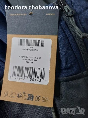 Нов мъжки суитчер The North Face Reaxion Fleece Full Zip Hoodie summit navy dark heather/ grey , снимка 7 - Спортни дрехи, екипи - 52906291