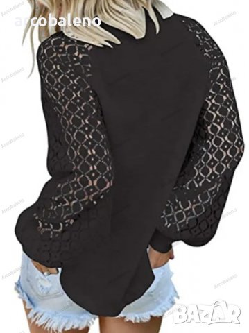 Дамски лек пуловер с дълги ръкави и дантелено деколте, 5цвята - 023, снимка 4 - Блузи с дълъг ръкав и пуловери - 39470757