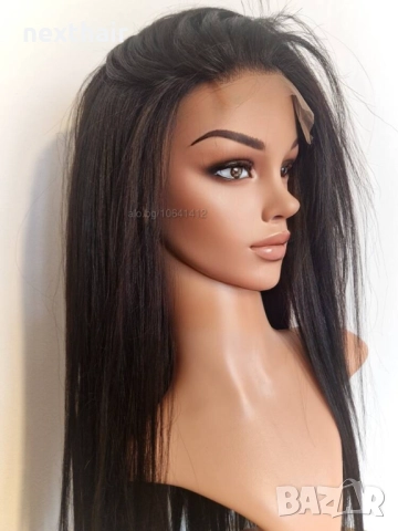 Черна перука от микс естествен косъм и примеси 70 см с Lace 4×4, снимка 3 - Аксесоари за коса - 52906961