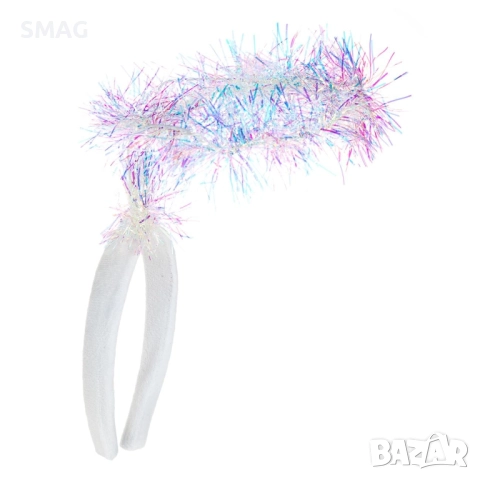 Коледна бяла кадифена диадема с ореол Tinsel_1227255, снимка 2 - Шноли, диадеми, ленти - 52690185