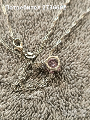 Сребърно колие с розов цирконии , снимка 5 - Колиета, медальони, синджири - 53792450