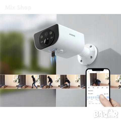 Нова Соларна камера за наблюдение Aoqee S1 WiFi 2,4 GHz 2K цветно нощно виждане, водоустойчива, снимка 3 - Друга електроника - 55981011