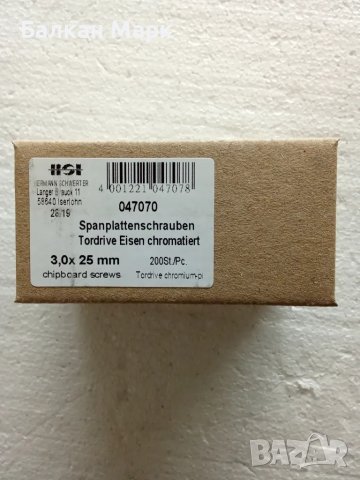🔩ВИНТ, ВИНТОВЕ-TORX ЗА ДЪРВО,ПДЧ,МДФ,шперплат,OSB-3.0х25мм-хроматирани-200бр./оп.