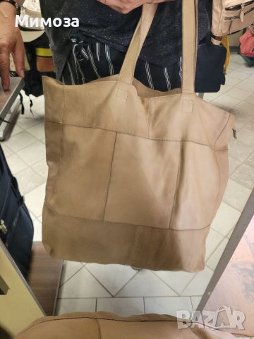 Естествена кожа ОГРОМНА чанта,тип торба,бежева, снимка 5 - Чанти - 41687693