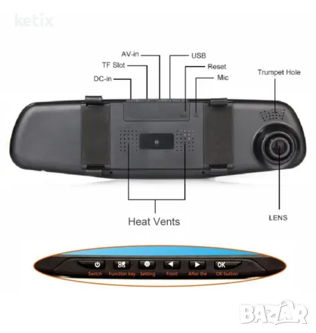 Видеорегистратор огледало Vehicle Blackbox 1044, DVR Full HD 1080P + камера за задно виждане, снимка 3 - Аксесоари и консумативи - 48481032