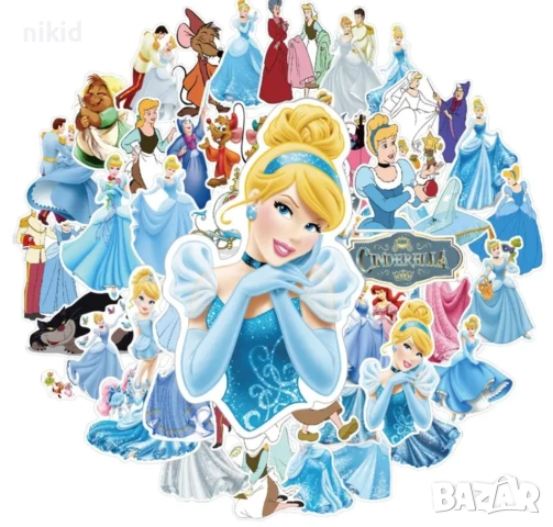 50 бр Пепеляшка Cinderella самозалепващи лепенки стикери украса картонена торта ръчна изработка