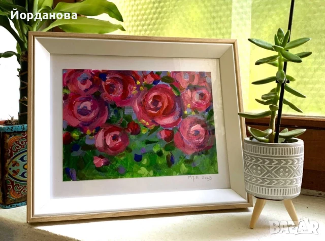 Рози- акрилна картина, снимка 3 - Картини - 50898759