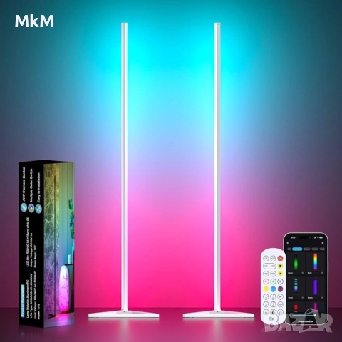 Две LED ъглови лампи с приложение и дистанционно, синхрон с музика