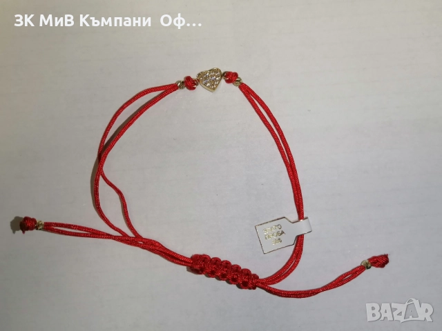 Златна гривна с червен конец - 14К, снимка 6 - Гривни - 52753388