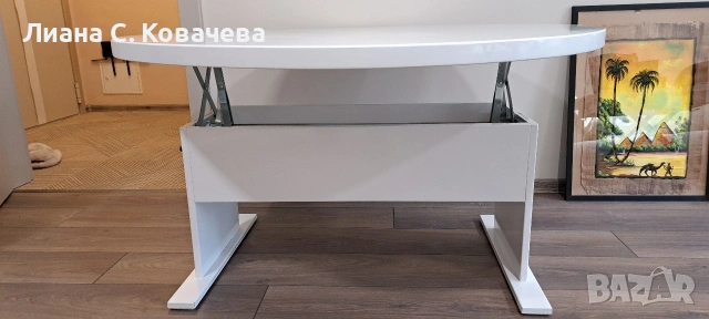 Маса МДФ поръчкова, бял гланц с повдигащ механизъм, снимка 2 - Маси - 53533028