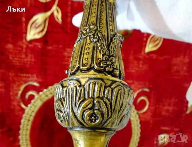 Троен бронзов свещник тройка,барок,риби,печат. , снимка 6 - Антикварни и старинни предмети - 56338505