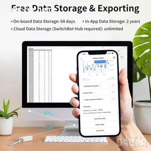 SwitchBot IP65 Термометър за Вътрешна и Външна Хигрометър Безжичен Комплект от 3 Комплекта, снимка 4 - Друга електроника - 52968112