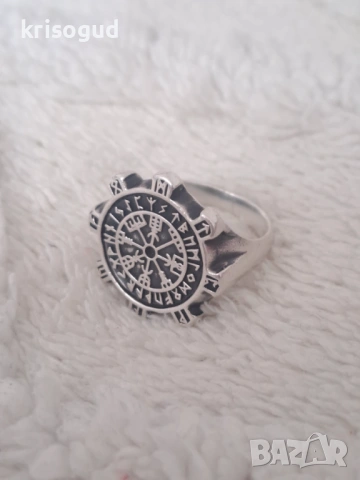 Мъжки сребърен пръстен S925 с Викингски компас Vegvísir & руни 18мм., снимка 10 - Пръстени - 53121429