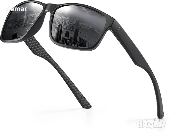 wearPro поляризирани слънчеви очила с UV400 защита, ултра леки, правоъгълни, унисекс, черни, снимка 1