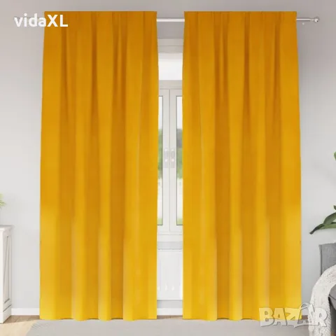 vidaXL Пердета 2 бр. Горчично жълто 140 x 245 cm Кадифе（SKU: 4107276）, снимка 2 - Пердета и завеси - 56109291