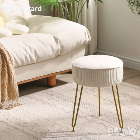 Модерна кадифена кръгла табуретка със метални крака НОВА, снимка 2 - Столове - 53719403