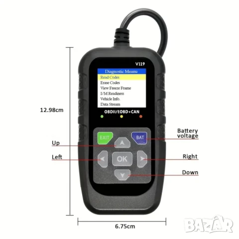 OBD2 EOBD автомобилен диагностичен кодочетец V119, снимка 4 - Аксесоари и консумативи - 47173086