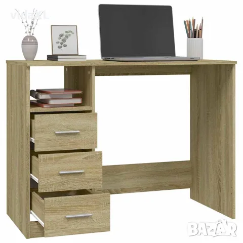 vidaXL Бюро с чекмеджета, сонома дъб, 102x50x76 см, инженерно дърво, снимка 5 - Бюра - 56147963