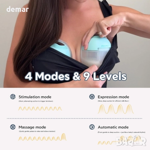 MomMed S33 електрическа помпа за кърма, 4 режима, 9 нива, 1 брой, снимка 4 - Помпи за кърма - 52669173
