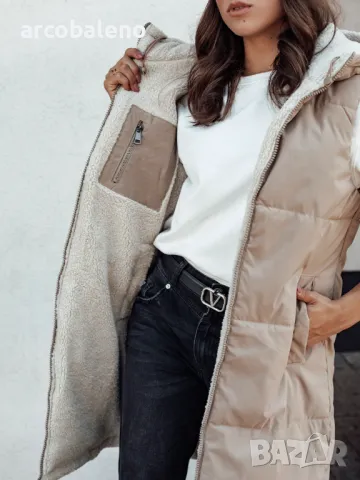 Дълго дамско ватирано яке без ръкави с качулка COSYVIVA, 3цвята , снимка 13 - Якета - 47380800