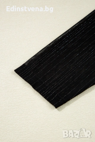 Дамска черна мрежеста блуза с блестящ ефект и дълъг ръкав, снимка 11 - Блузи с дълъг ръкав и пуловери - 53061631