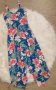 КРАСИВА синя рокля с тропически принт цветя и асиметрична в долния край , снимка 1 - Рокли - 41782998