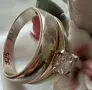 Двоен сребърен пръстен, халка + годежен с камък , снимка 6