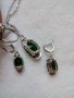 Сребърен комплект със зелени кристали, снимка 5