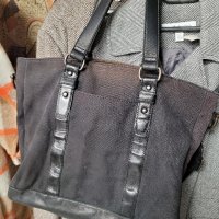 FOSSIL голяма чанта естествена кожа,черна + брезент, снимка 15 - Чанти - 44194870