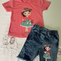 Комплект от дънкови къси панталонки с тениска, снимка 9 - Детски комплекти - 41291416