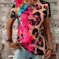 Дамска тениска с кръгло деколте и къс ръкав с леопардов принт, 4цвята , снимка 16 - Тениски - 41497389