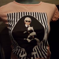 Тениска щампа Карл Лагерфелд Karl Lagerfeld с котката си, снимка 3 - Тениски - 35896713