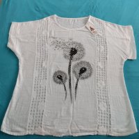 Нова бяла блуза с глухарчета XXL, снимка 1 - Тениски - 41529602