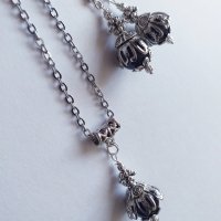 Прекрасен комплет бижута Във Викториански стил с черен порцелан и изящни орнаменти цвят сребро, снимка 9 - Бижутерийни комплекти - 34397233