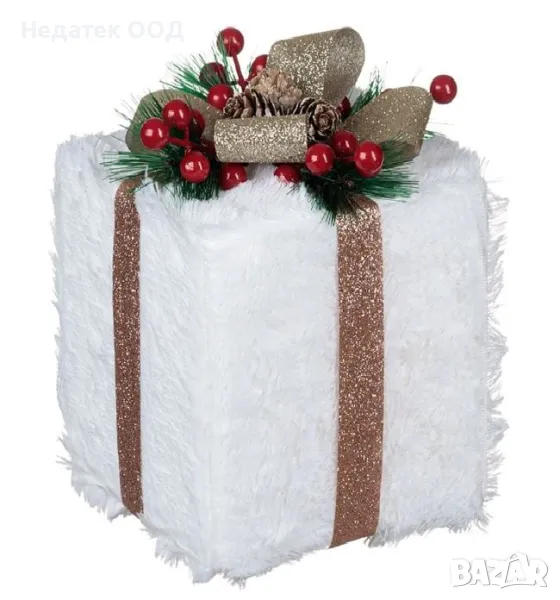 Коледна декоративна украса, Подарък, Бял, 13x13x15cm, снимка 1
