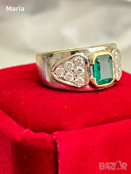 Дамски пръстен бяло злато и естествен изумруд, снимка 1
