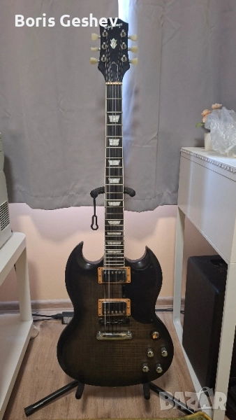 Epiphone SG Modern Figured Trans Black Fade модифицирана електрическа китара + екстри, снимка 1