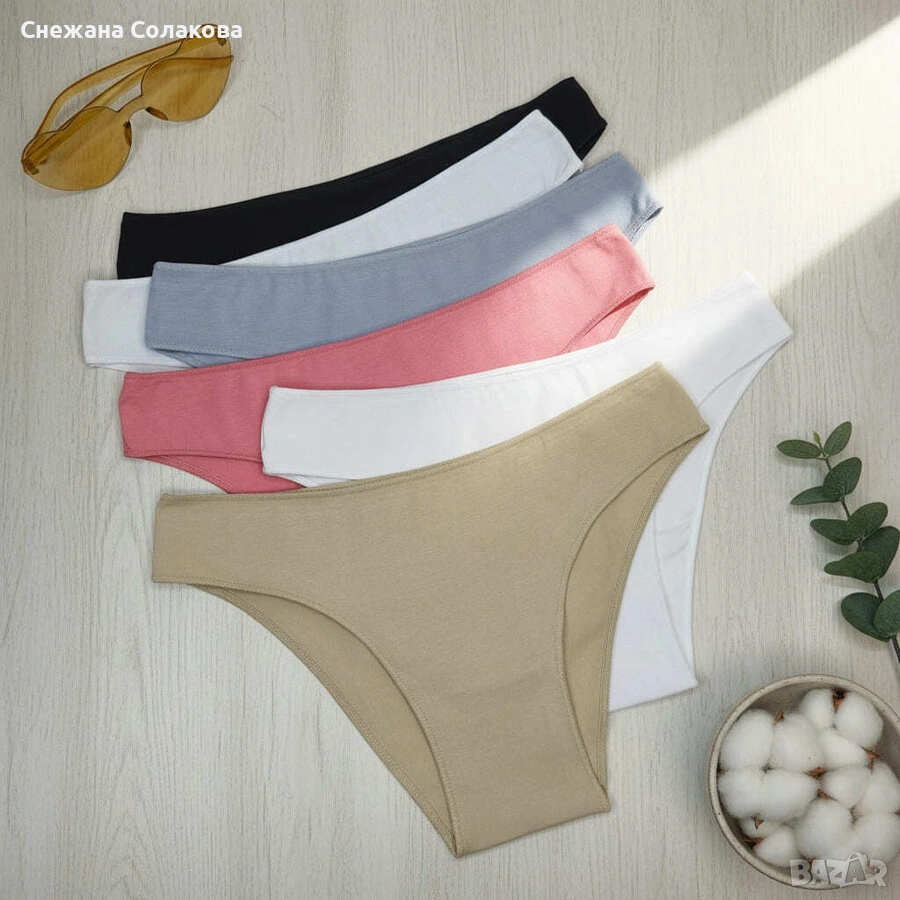 Нежен и удобен комплект от 6 памучни бикини с оверлог шев, изработени от мека и еластична материя , снимка 1