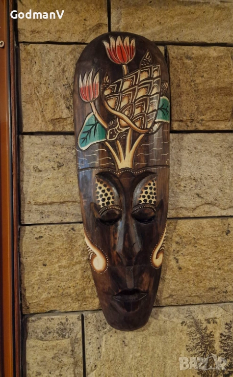 🌿 Три декоративни ръчно издълбани дървени маски – 48 см | Костенурка • Делфини • Бухал 🌿, снимка 1